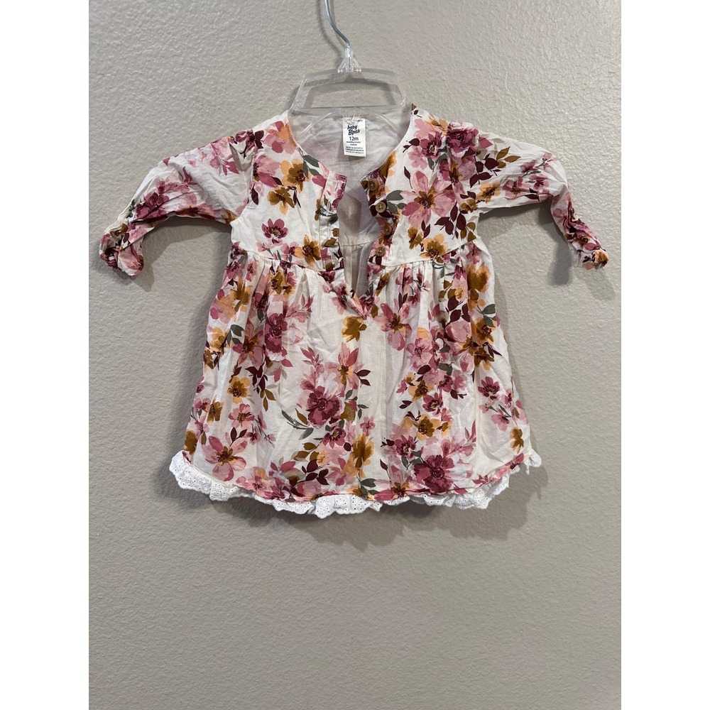 VINTAGE Baby Bgosh Floral Dress White Pink Yellow Flowers Eyelet Trim 12‎ Months